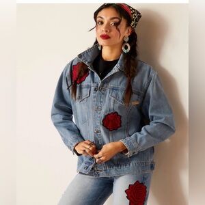 Ariat Rodeo Quincy Rose Denim Trucker jean Jacket XL